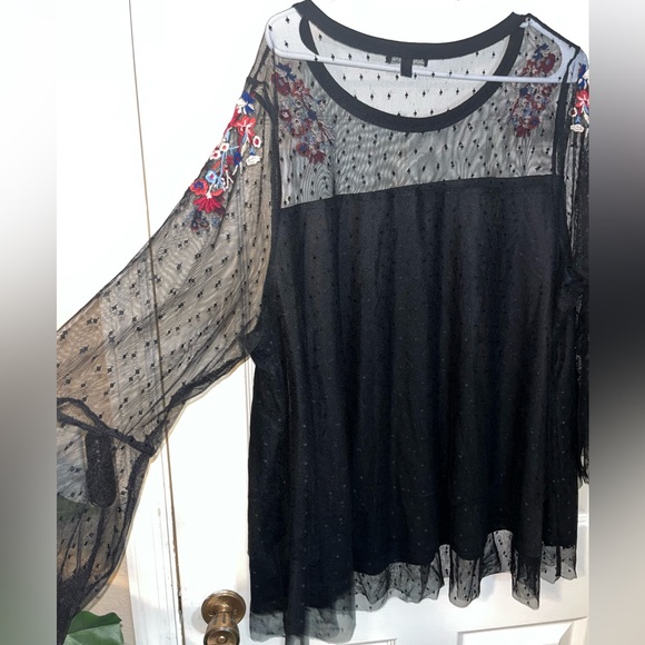 Lane Bryant Mesh Embroidered Black Blouse Sz 26/28 - Picture 11 of 16